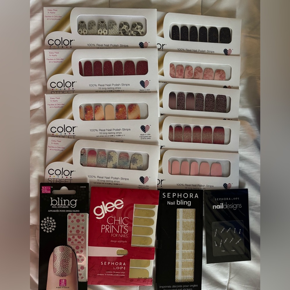 Color Street Nail Polish Stickers Lot plus bonus Sephora bling stickers